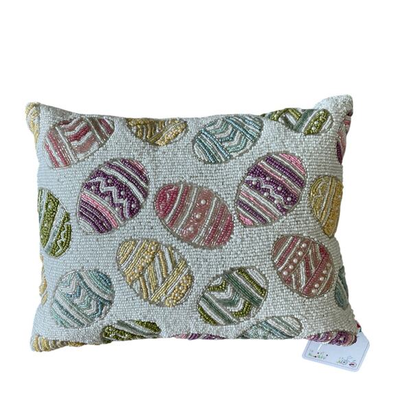 Colorful Easter Eggs Beaded Accent Pillow 12x16 Cottontail Lane Decor NEW - Picture 1 of 13